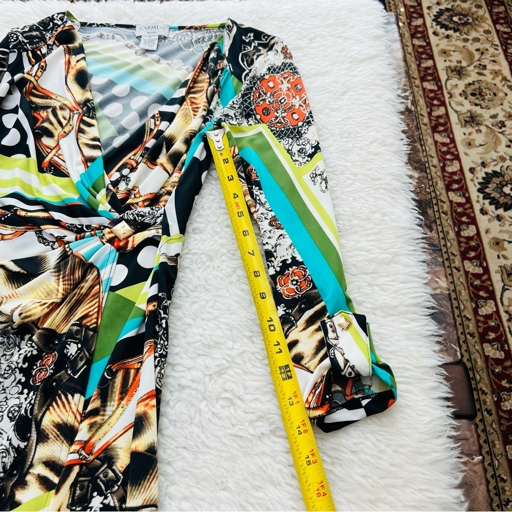 Carmen Marc Valvo Multicolor Long Sleeves Dress Size Small - Picture 13 of 16